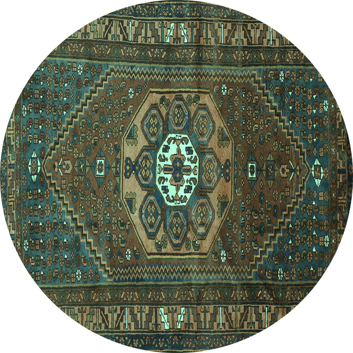 Round Machine Washable Persian Turquoise Traditional Area Rugs, wshtr686turq