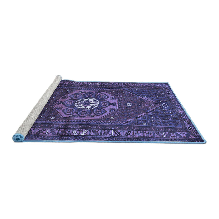 Sideview of Machine Washable Persian Blue Traditional Rug, wshtr686blu