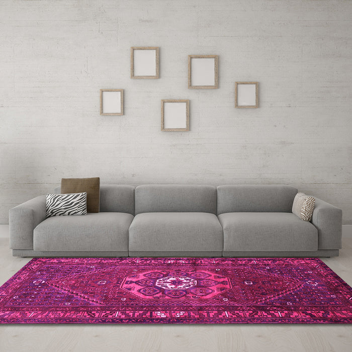 Machine Washable Persian Pink Traditional Rug in a Living Room, wshtr686pnk