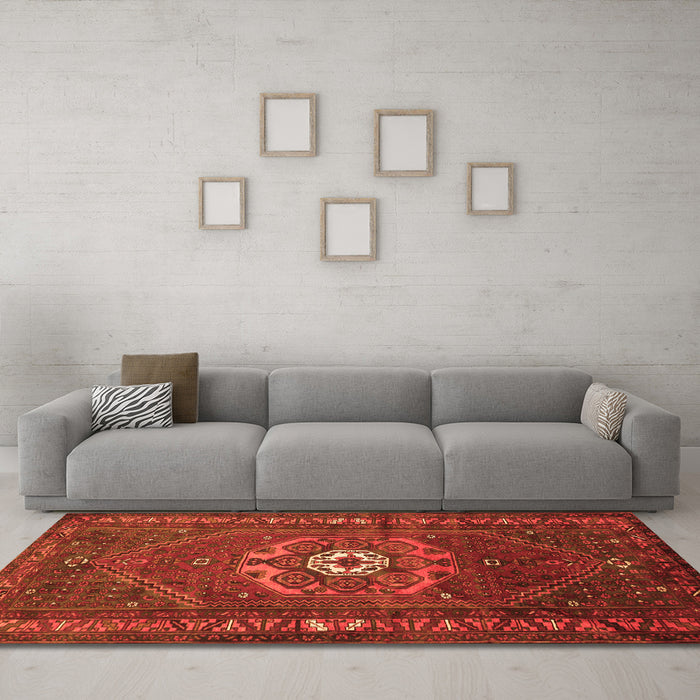 Machine Washable Persian Orange Traditional Area Rugs in a Living Room, wshtr686org