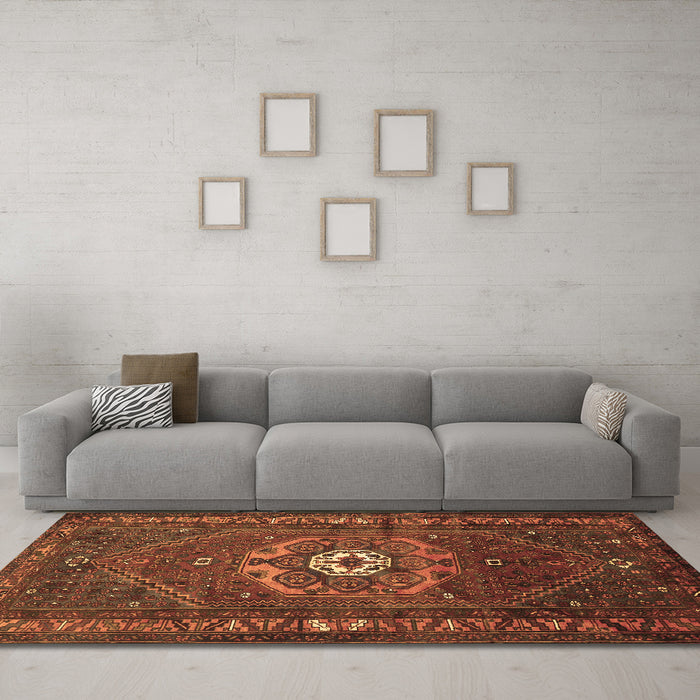 Machine Washable Persian Brown Traditional Rug in a Living Room,, wshtr686brn