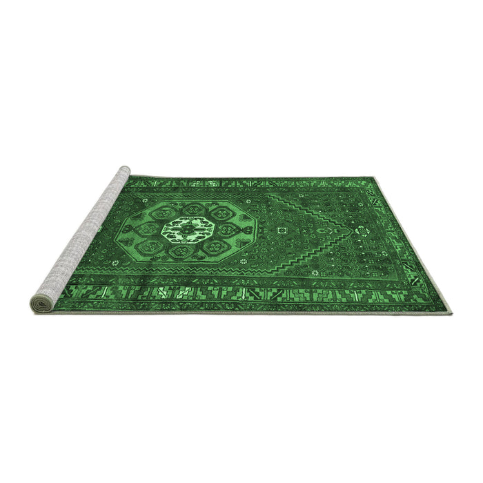 Sideview of Machine Washable Persian Emerald Green Traditional Area Rugs, wshtr686emgrn