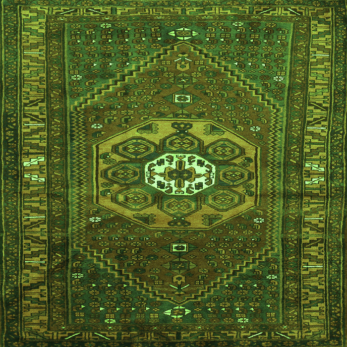 Round Machine Washable Persian Green Traditional Area Rugs, wshtr686grn