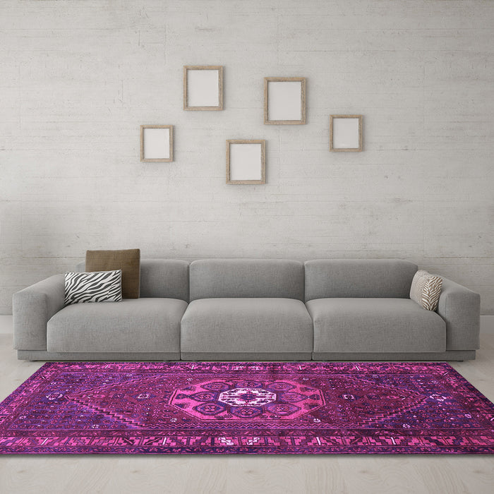 Machine Washable Persian Purple Traditional Area Rugs in a Living Room, wshtr686pur
