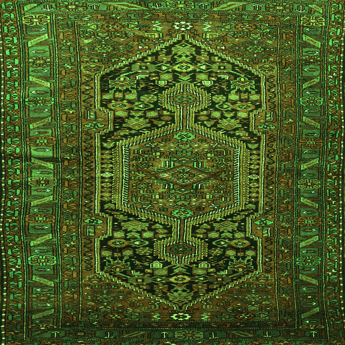 Round Machine Washable Persian Green Traditional Area Rugs, wshtr687grn