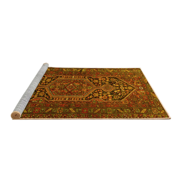 Sideview of Machine Washable Persian Yellow Traditional Rug, wshtr687yw