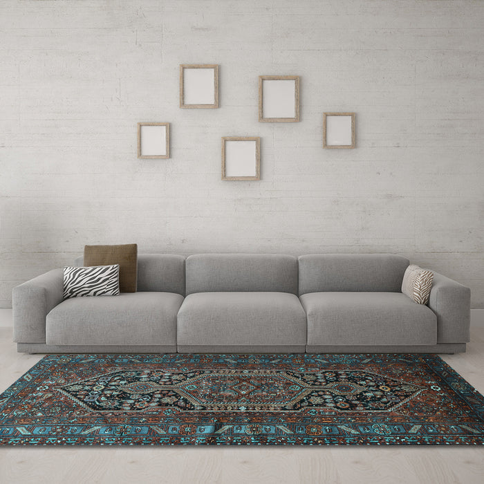 Machine Washable Persian Light Blue Traditional Rug in a Living Room, wshtr687lblu