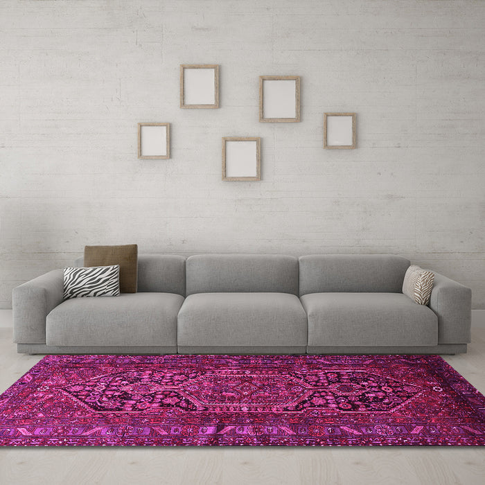 Machine Washable Persian Pink Traditional Rug in a Living Room, wshtr687pnk