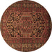 Round Machine Washable Persian Brown Traditional Rug, wshtr687brn