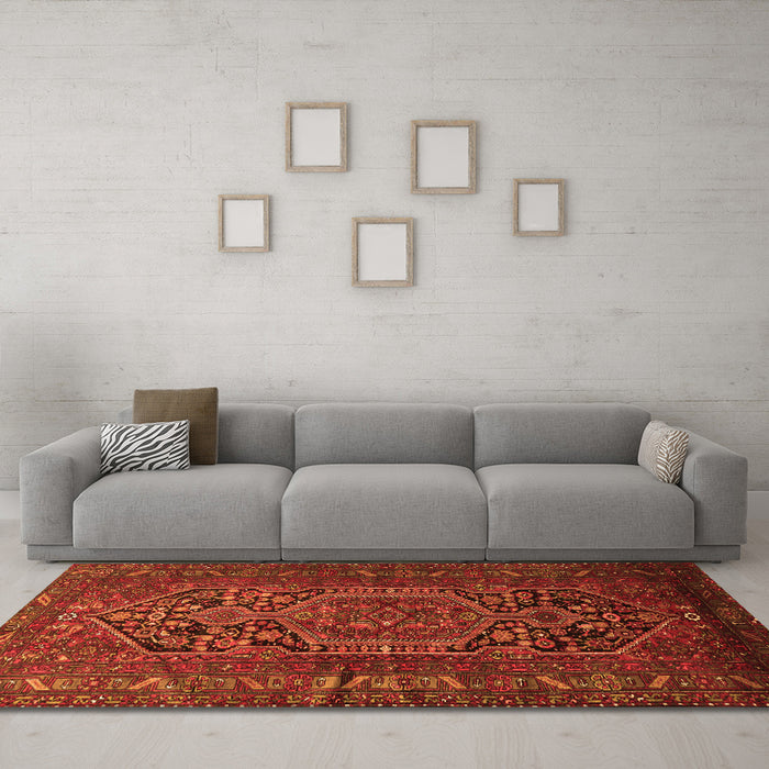 Machine Washable Persian Orange Traditional Area Rugs in a Living Room, wshtr687org