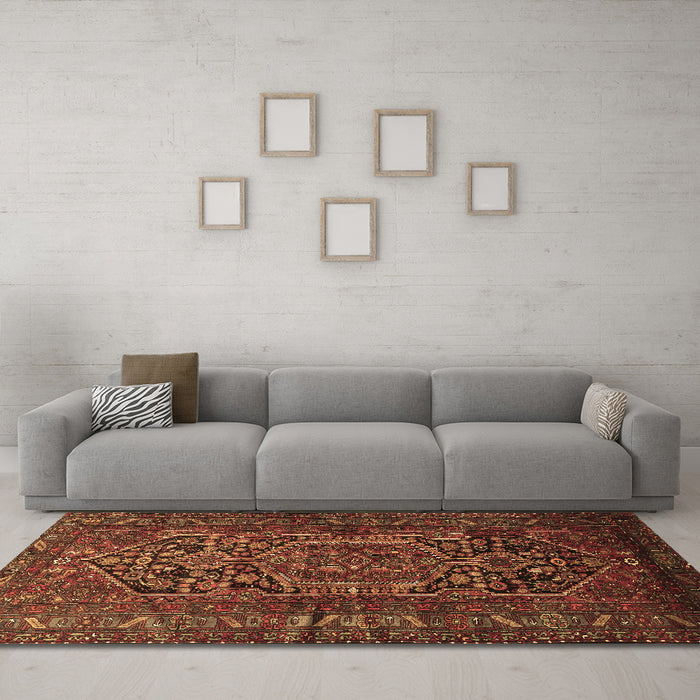 Machine Washable Persian Brown Traditional Rug in a Living Room,, wshtr687brn