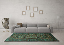 Machine Washable Persian Turquoise Traditional Area Rugs in a Living Room,, wshtr687turq