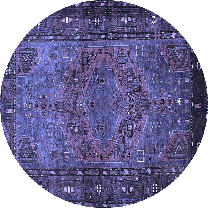 Round Machine Washable Persian Blue Traditional Rug, wshtr688blu