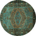 Round Persian Turquoise Traditional Rug, tr688turq