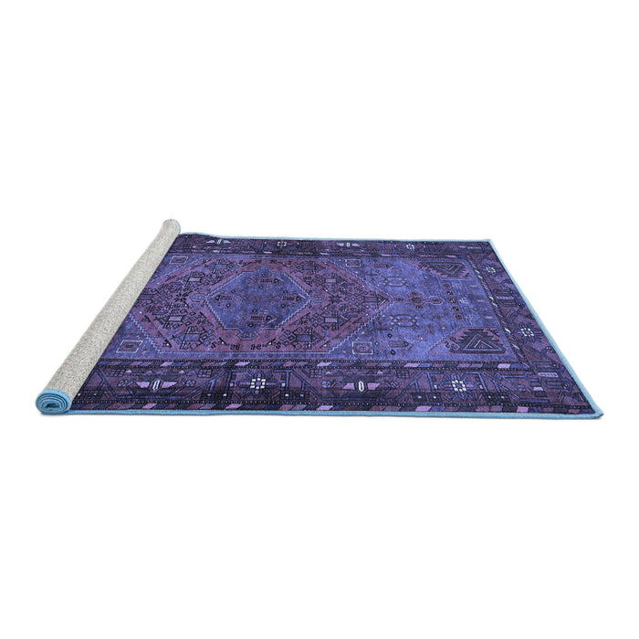 Sideview of Machine Washable Persian Blue Traditional Rug, wshtr688blu