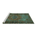 Sideview of Machine Washable Persian Turquoise Traditional Area Rugs, wshtr688turq