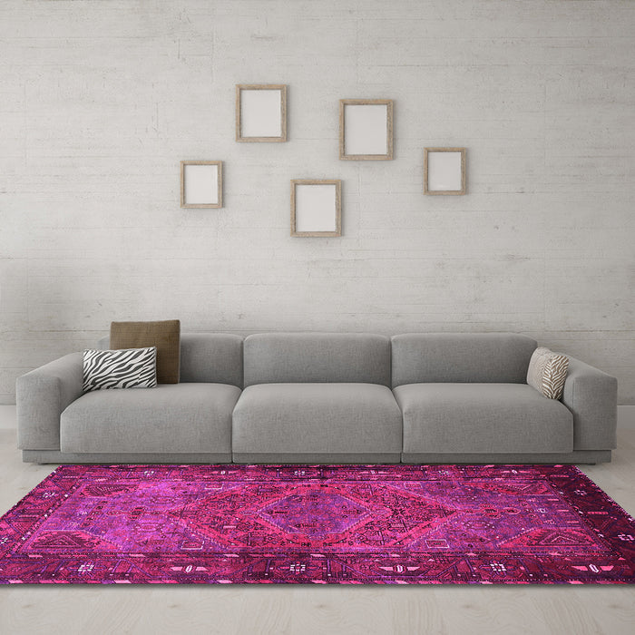 Machine Washable Persian Pink Traditional Rug in a Living Room, wshtr688pnk