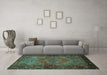 Machine Washable Persian Turquoise Traditional Area Rugs in a Living Room,, wshtr688turq