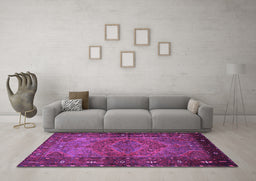 Machine Washable Persian Purple Traditional Area Rugs in a Living Room, wshtr688pur