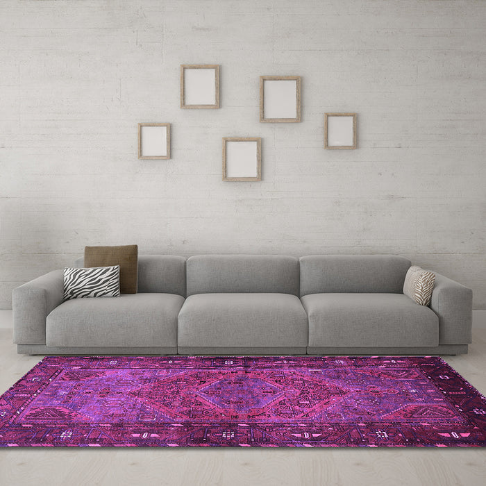 Machine Washable Persian Purple Traditional Area Rugs in a Living Room, wshtr688pur