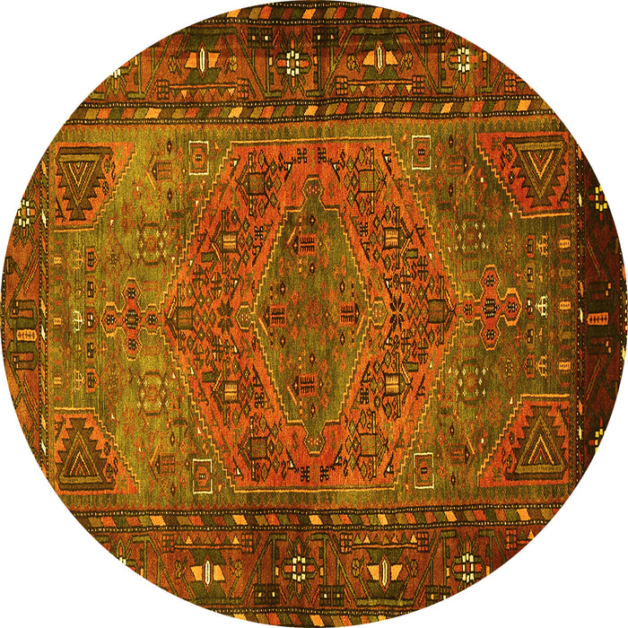 Round Persian Yellow Traditional Rug, tr688yw