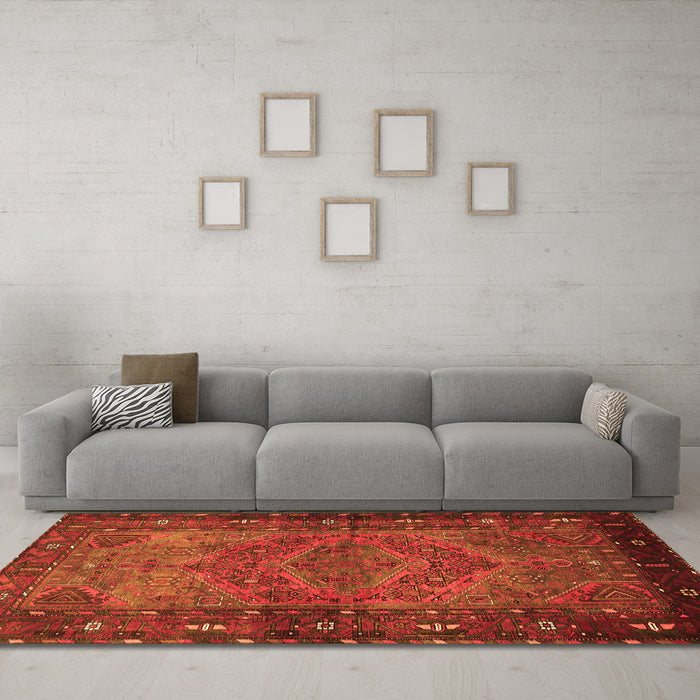 Machine Washable Persian Orange Traditional Area Rugs in a Living Room, wshtr688org