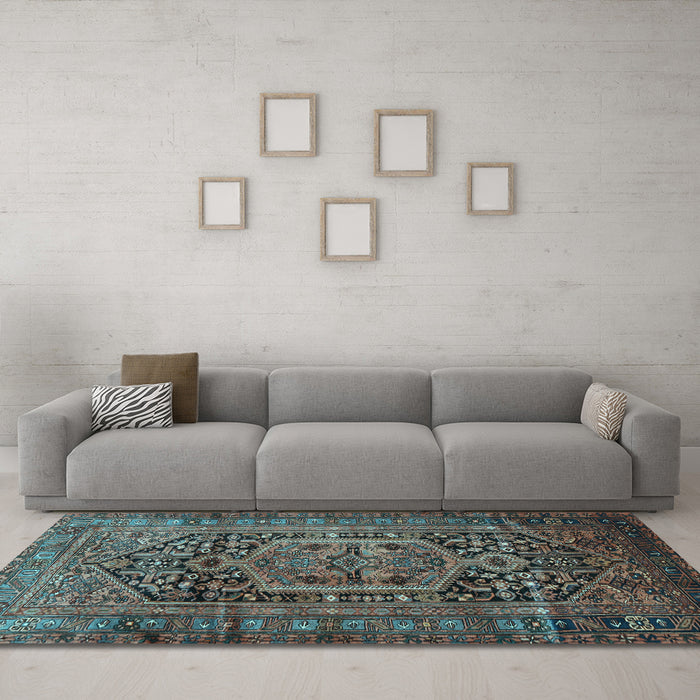 Machine Washable Persian Light Blue Traditional Rug in a Living Room, wshtr689lblu