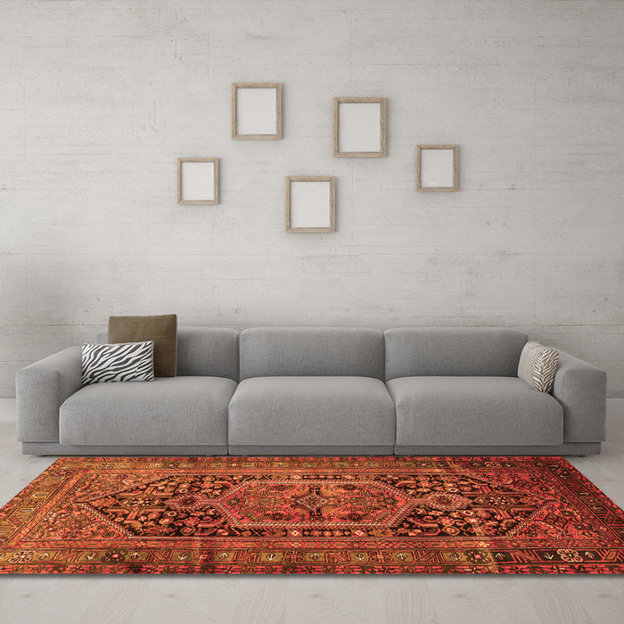 Machine Washable Persian Orange Traditional Area Rugs in a Living Room, wshtr689org