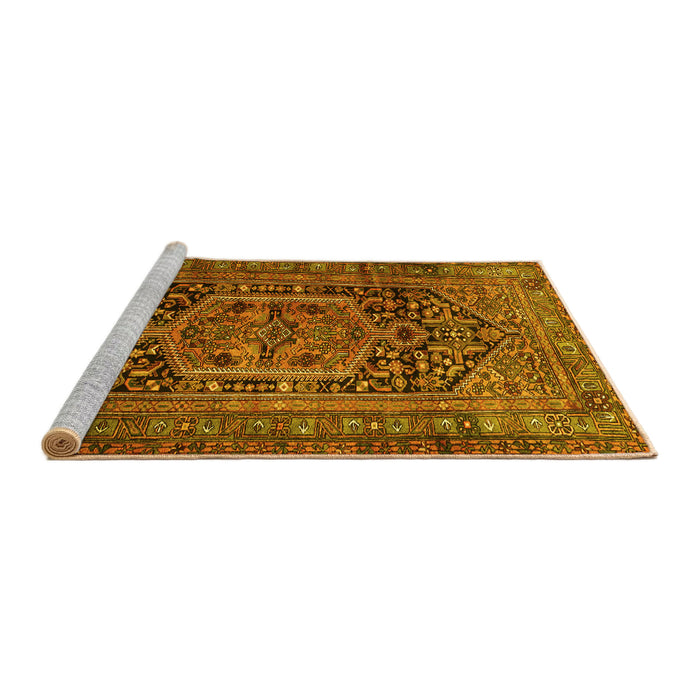 Sideview of Machine Washable Persian Yellow Traditional Rug, wshtr689yw