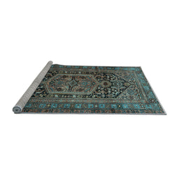 Sideview of Machine Washable Persian Light Blue Traditional Rug, wshtr689lblu