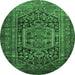 Round Machine Washable Persian Emerald Green Traditional Area Rugs, wshtr689emgrn