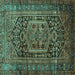 Square Machine Washable Persian Turquoise Traditional Area Rugs, wshtr689turq