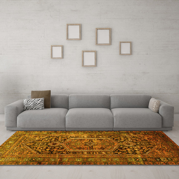 Machine Washable Persian Yellow Traditional Rug in a Living Room, wshtr689yw