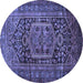 Round Machine Washable Persian Blue Traditional Rug, wshtr689blu