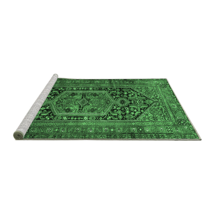 Sideview of Machine Washable Persian Emerald Green Traditional Area Rugs, wshtr689emgrn