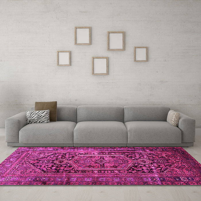 Machine Washable Persian Pink Traditional Rug in a Living Room, wshtr689pnk