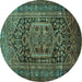 Round Machine Washable Persian Turquoise Traditional Area Rugs, wshtr689turq
