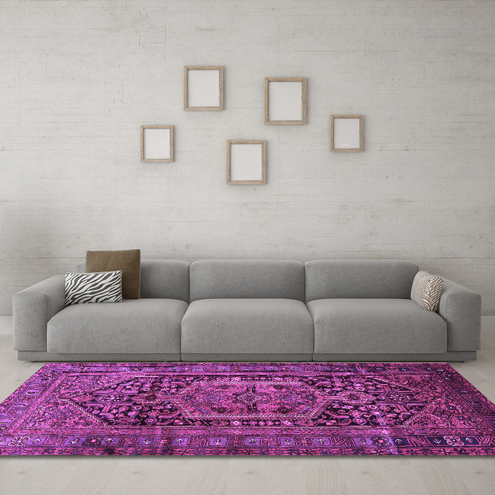 Machine Washable Persian Purple Traditional Area Rugs in a Living Room, wshtr689pur