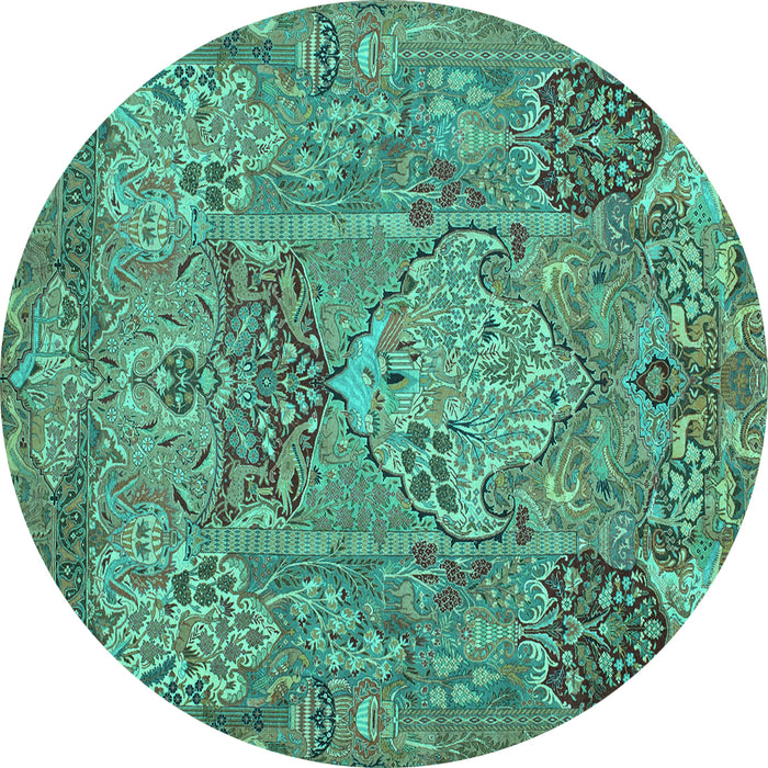 Round Machine Washable Animal Turquoise Traditional Area Rugs, wshtr68turq