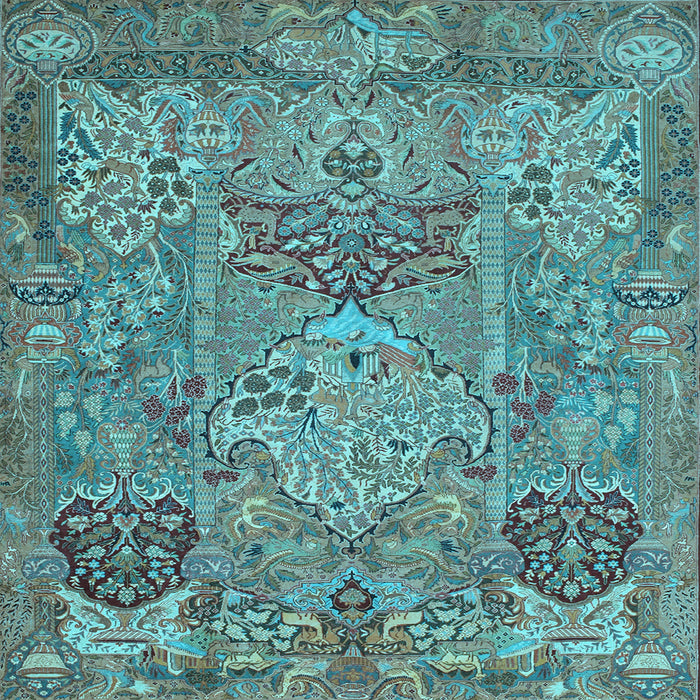 Square Machine Washable Animal Light Blue Traditional Rug, wshtr68lblu