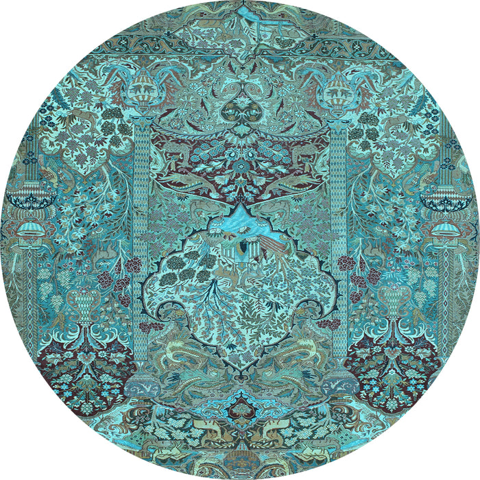 Round Animal Light Blue Traditional Rug, tr68lblu