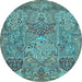 Round Animal Light Blue Traditional Rug, tr68lblu