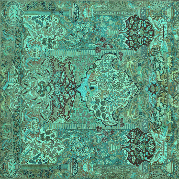 Square Machine Washable Animal Turquoise Traditional Area Rugs, wshtr68turq