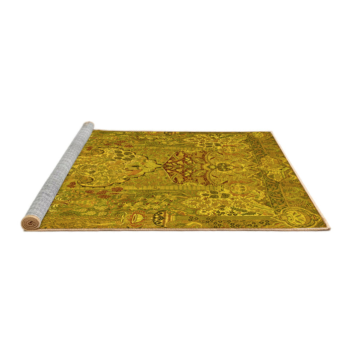 Sideview of Machine Washable Animal Yellow Traditional Rug, wshtr68yw