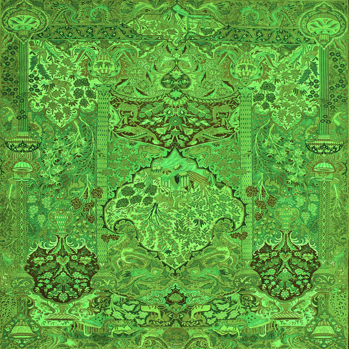 Serging Thickness of Animal Green Traditional Rug, tr68grn