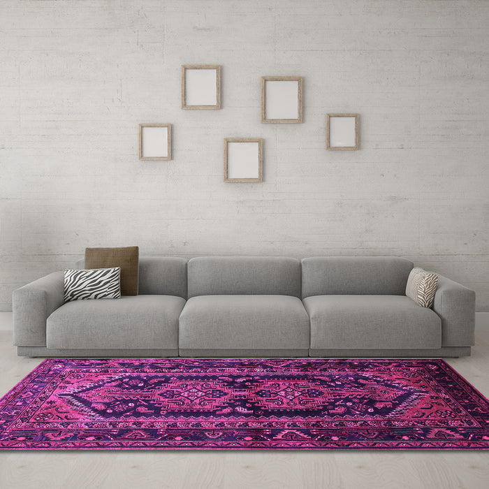 Machine Washable Persian Purple Traditional Area Rugs in a Living Room, wshtr690pur