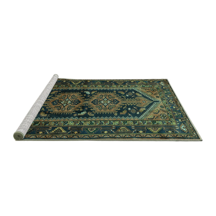 Sideview of Machine Washable Persian Turquoise Traditional Area Rugs, wshtr690turq