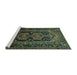 Sideview of Machine Washable Persian Turquoise Traditional Area Rugs, wshtr690turq