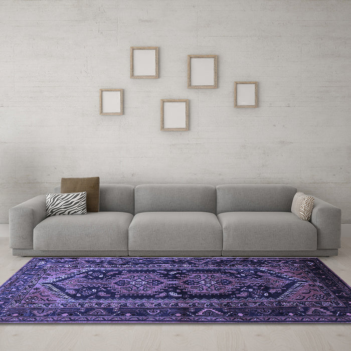 Machine Washable Persian Blue Traditional Rug in a Living Room, wshtr690blu