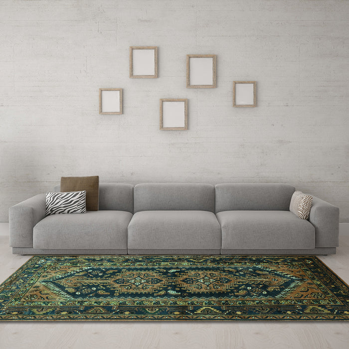 Machine Washable Persian Turquoise Traditional Area Rugs in a Living Room,, wshtr690turq